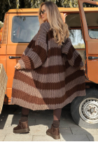 Długi Cardigan w paski Cozy Season beżowo-camel