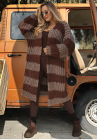 Długi Cardigan w paski Cozy Season beżowo-camel