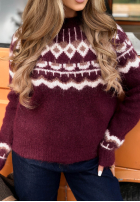 Pulover cu modele Half Sweet ciocolatiu