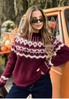 Pulover cu modele Half Sweet ciocolatiu