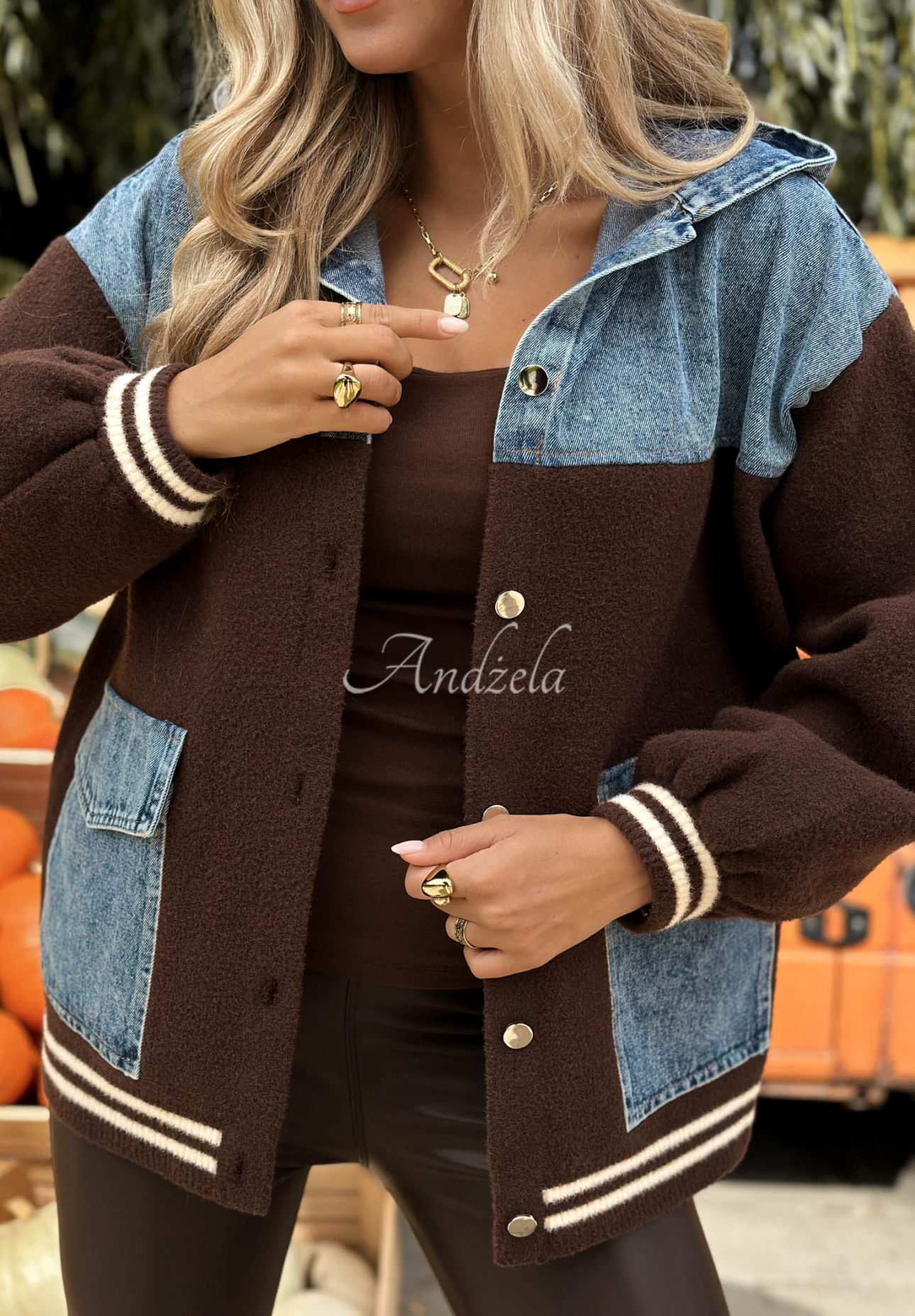 Hanorac tip baseball cu elemente din denim Cloudy Trails