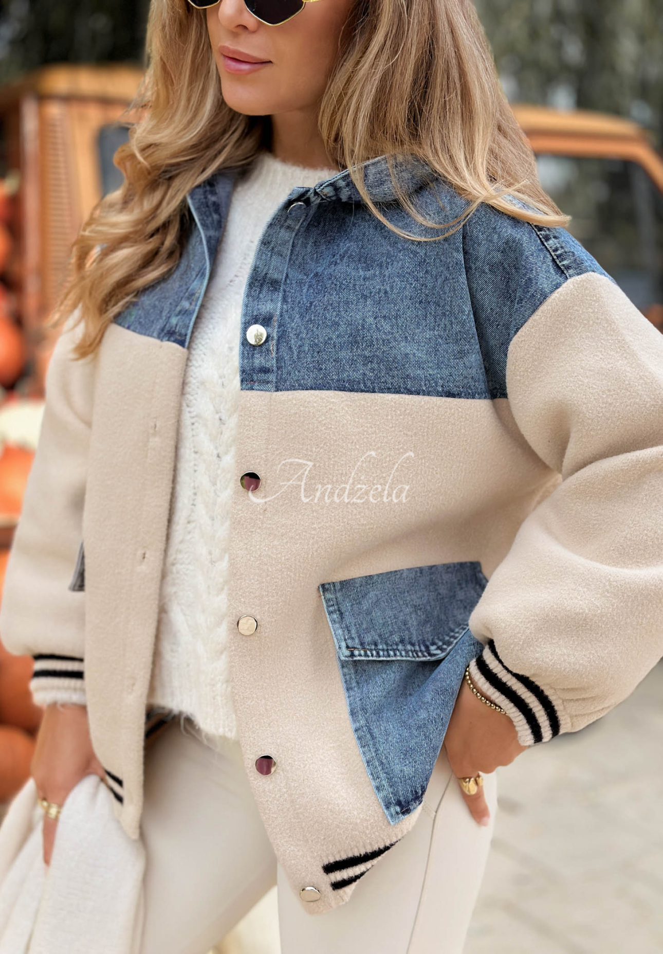 Hanorac tip baseball cu elemente din denim Cloudy Trails