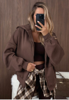 Hanorac z kapturem oversize Don't Tell ciocolatie