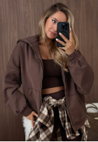 Hanorac z kapturem oversize Don't Tell ciocolatie
