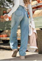 Pantaloni din denim mom fit Cloudy Sunday albastru deschis