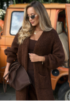 Długi Cardigan oversize z kieszeniami November Walk jasnobeżowy