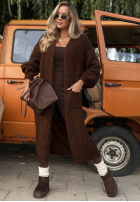 Długi Cardigan oversize z kieszeniami November Walk jasnobeżowy