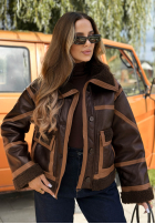 Scurtă skórza Geacă z kożuszkiem Chestnut Love ciocolatie