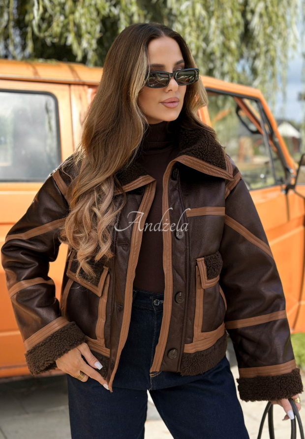 Scurtă geacă din piele cu blăniță Chestnut Love