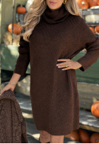 Dzianinowa Rochie z golfem Early Dusk ciocolatie