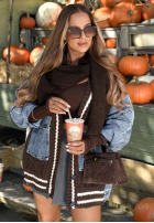 Ozdobnie pleciony Pulover Cardigan z jeansowymi elementami Morning Streets ecru