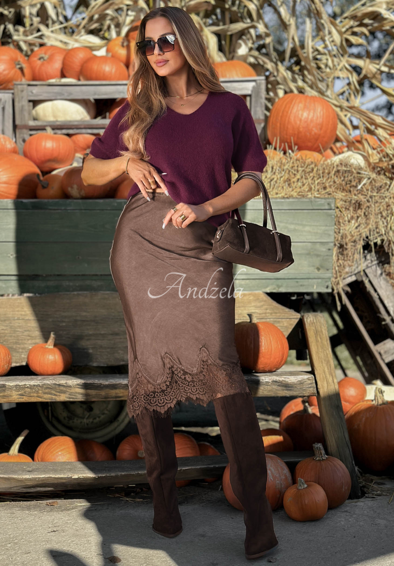Fustă din satin și vâscoză cu dantelă Subtle Lace