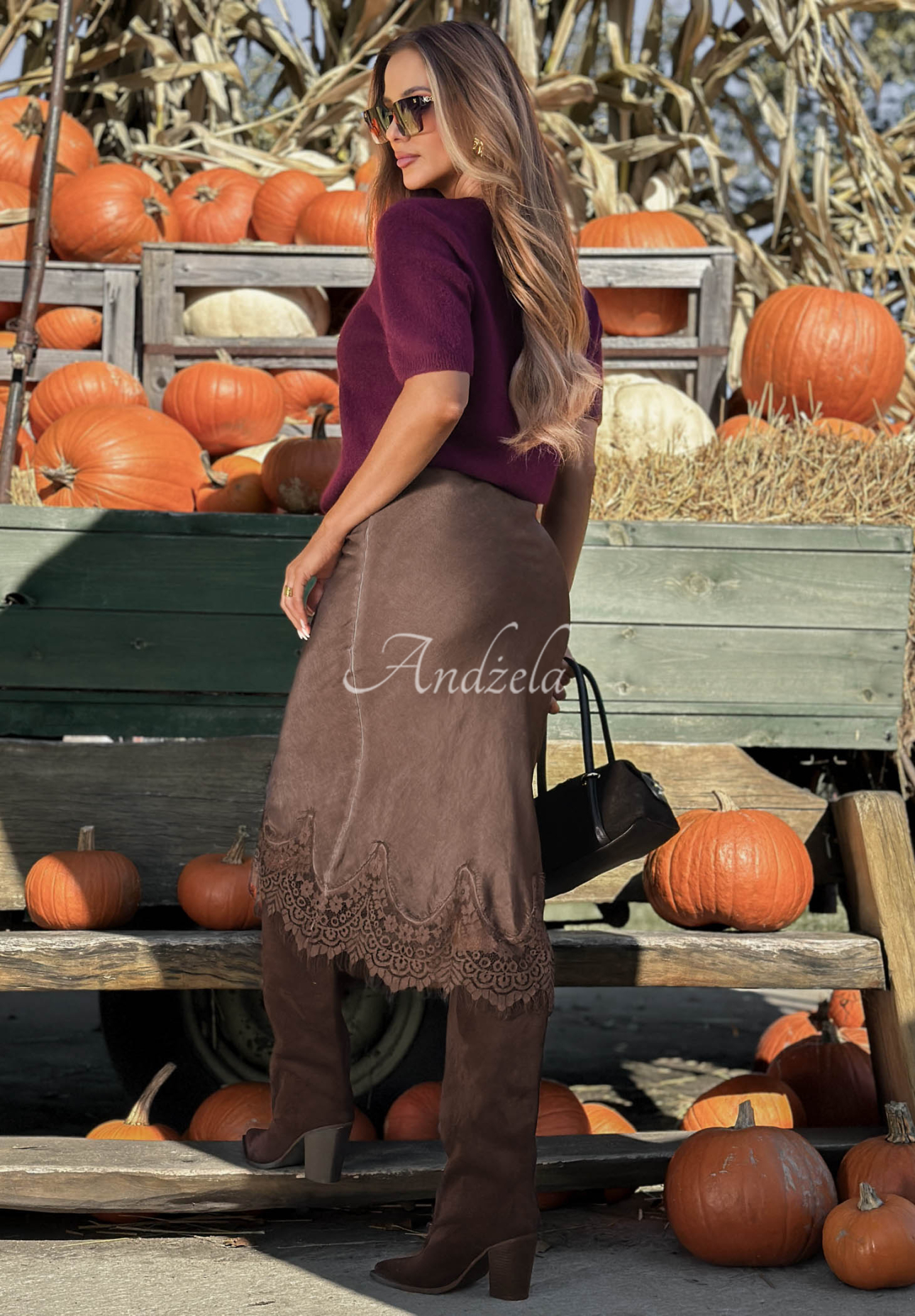Fustă din satin și vâscoză cu dantelă Subtle Lace