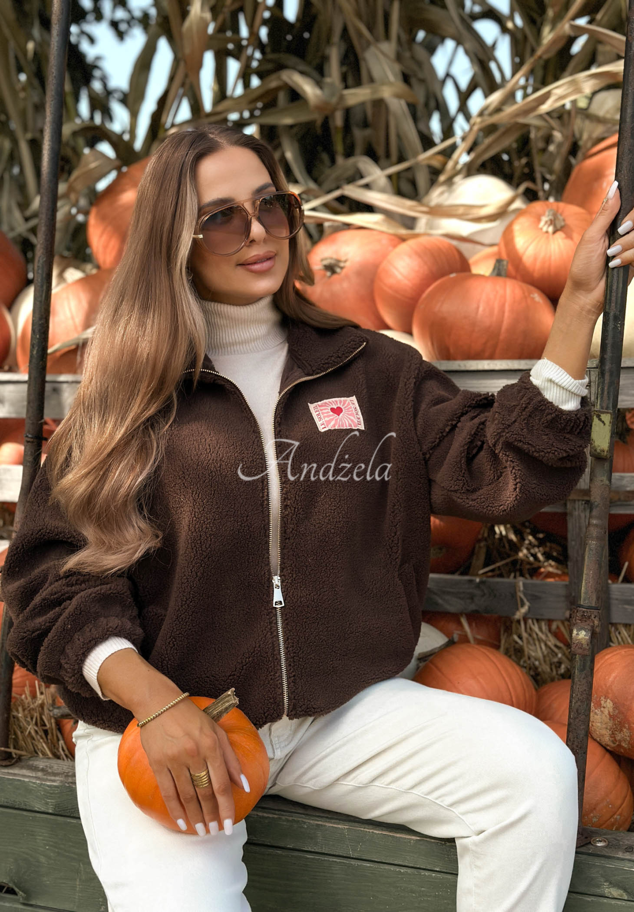 Hanorac teddy cu guler înalt Fallen Rose