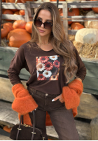 Bluză longsleeve z nadrukiem w kwiaty Autumn Sweetie mov afină