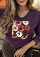 Bluză longsleeve z nadrukiem w kwiaty Autumn Sweetie mov afină