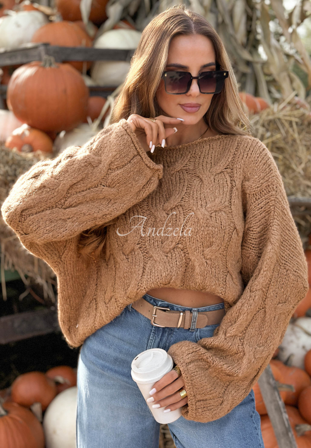 Pulover cu model &icirc;mpletit, din l&acirc;nă și v&acirc;scoză Winter Diary