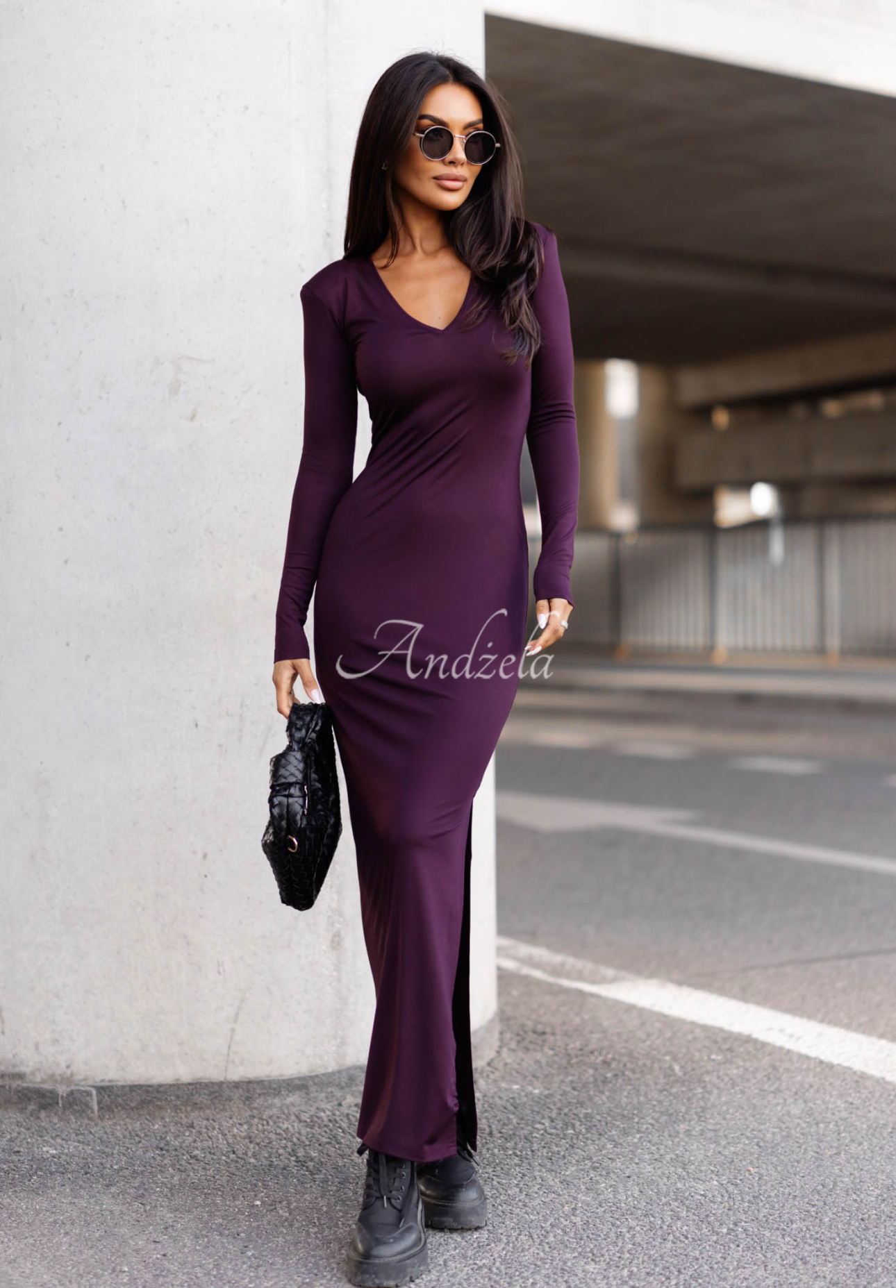 Rochie maxi din vâscoză cu mâneci lungi și fantă Let Me Dream