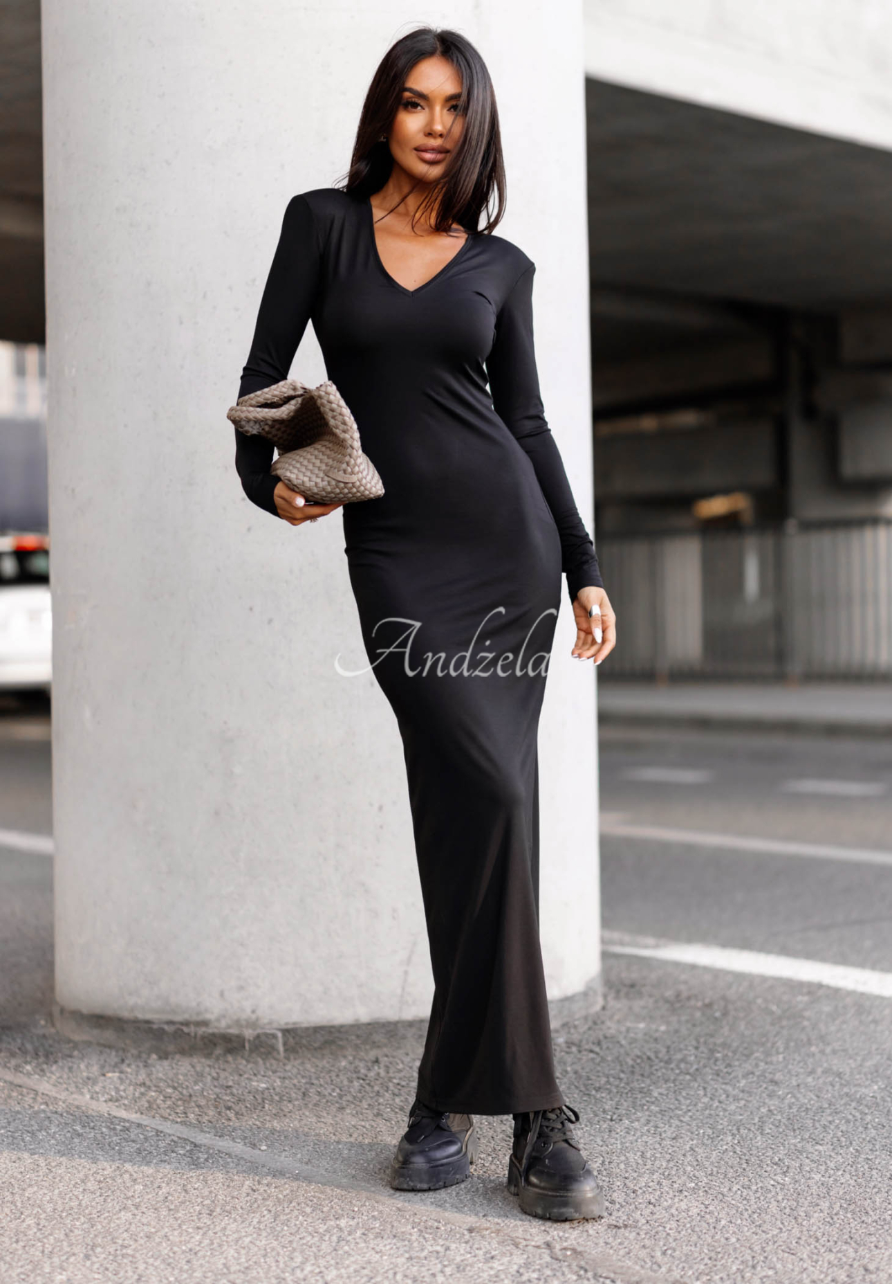Rochie maxi din vâscoză cu mâneci lungi și fantă Let Me Dream