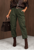 Bawełniane Pantaloni mom fit z paskiem Casual Look kaki
