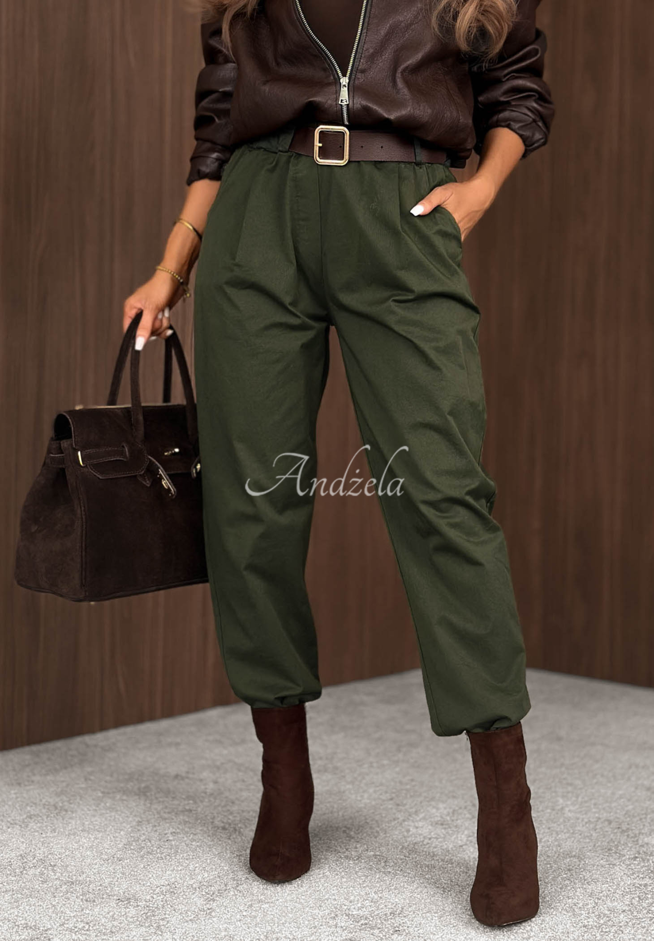 Pantaloni din bumbac mom fit cu curea Casual Look
