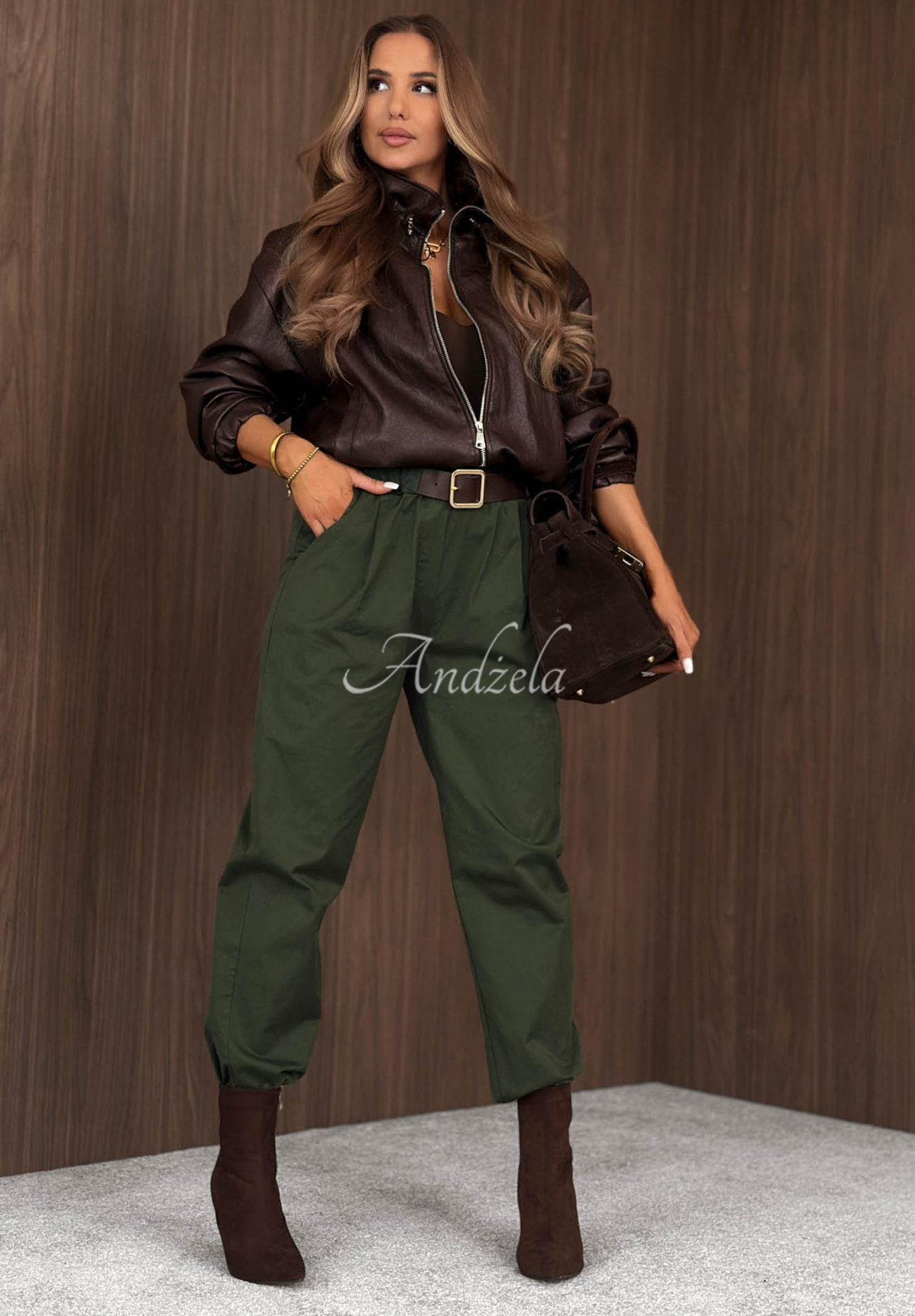 Pantaloni din bumbac mom fit cu curea Casual Look