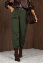 Bawełniane Pantaloni mom fit z paskiem Casual Look kaki