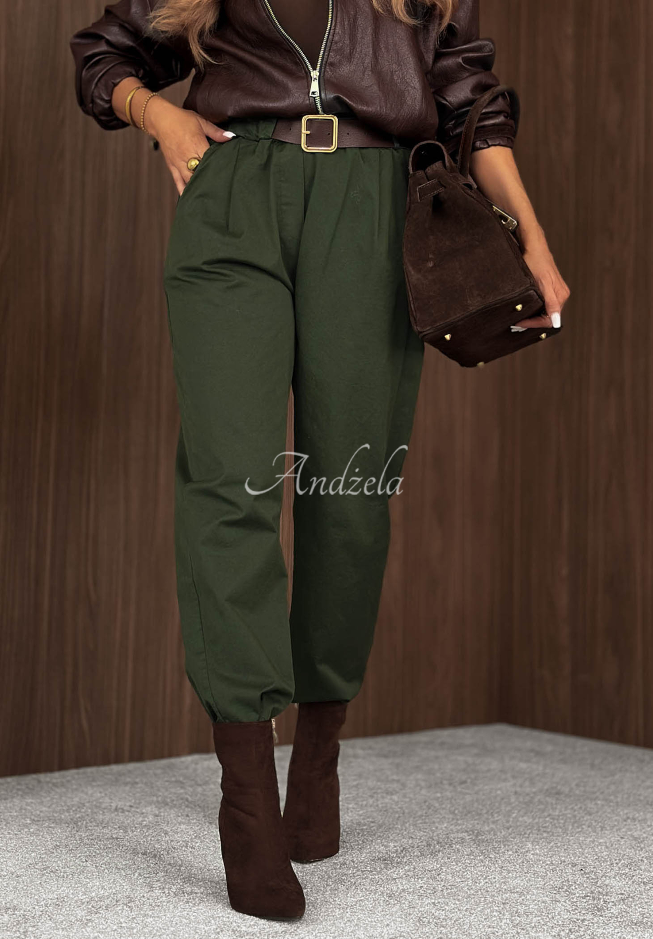 Pantaloni din bumbac mom fit cu curea Casual Look
