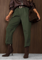 Bawełniane Pantaloni mom fit z paskiem Casual Look kaki