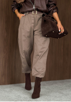 Bawełniane Pantaloni mom fit z paskiem Casual Look kaki