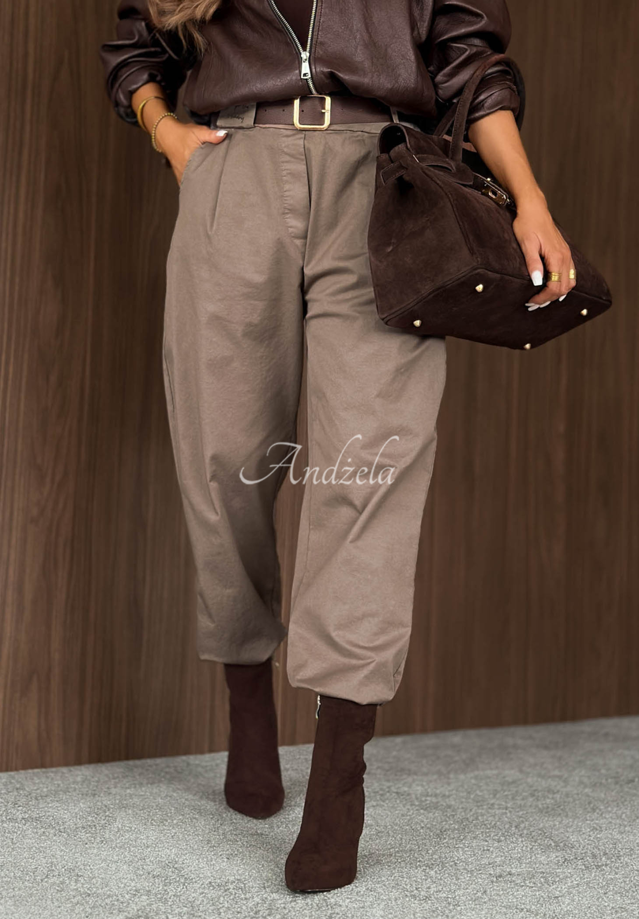 Pantaloni din bumbac mom fit cu curea Casual Look