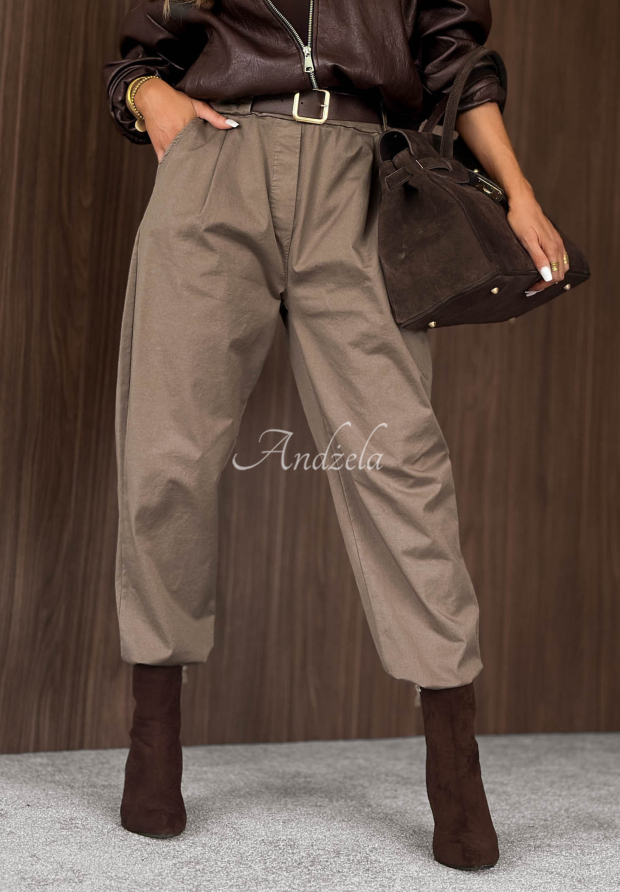 Pantaloni din bumbac mom fit cu curea Casual Look
