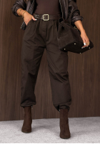 Bawełniane Pantaloni mom fit z paskiem Casual Look kaki