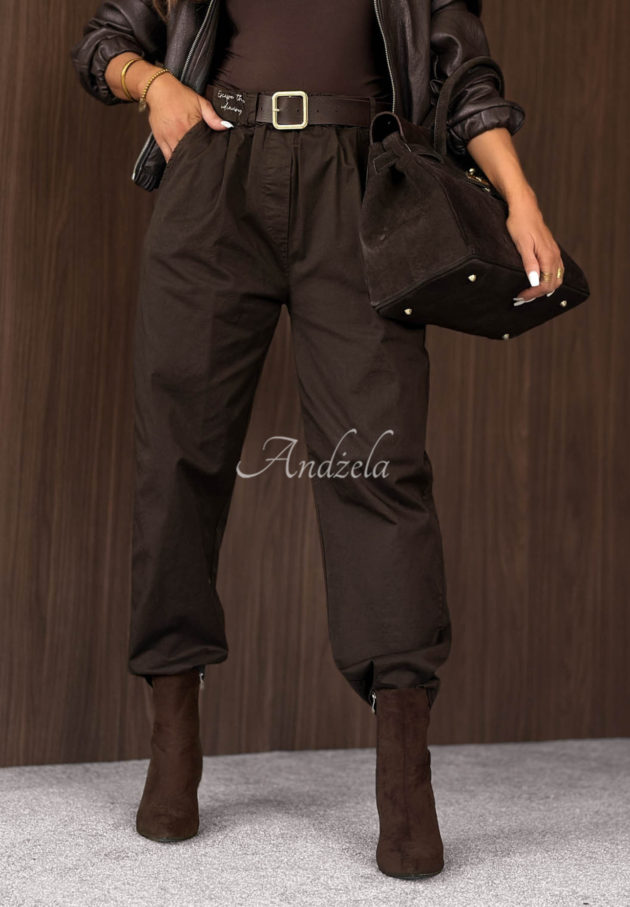 Pantaloni din bumbac mom fit cu curea Casual Look