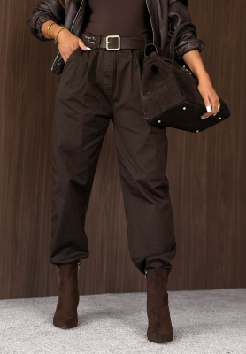 Pantaloni din bumbac mom fit cu curea Casual Look