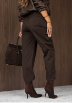 Bawełniane Pantaloni mom fit z paskiem Casual Look kaki