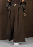din material textil Pantaloni wide leg z paskiem Simple Elegance negre