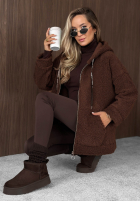Geacă kożuszkiem z kapturem i kieszeniami Warm Espresso ciocolatie