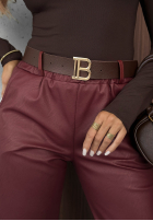Skórzane Pantaloni skinny z paskiem Hazy Hour burgundowe