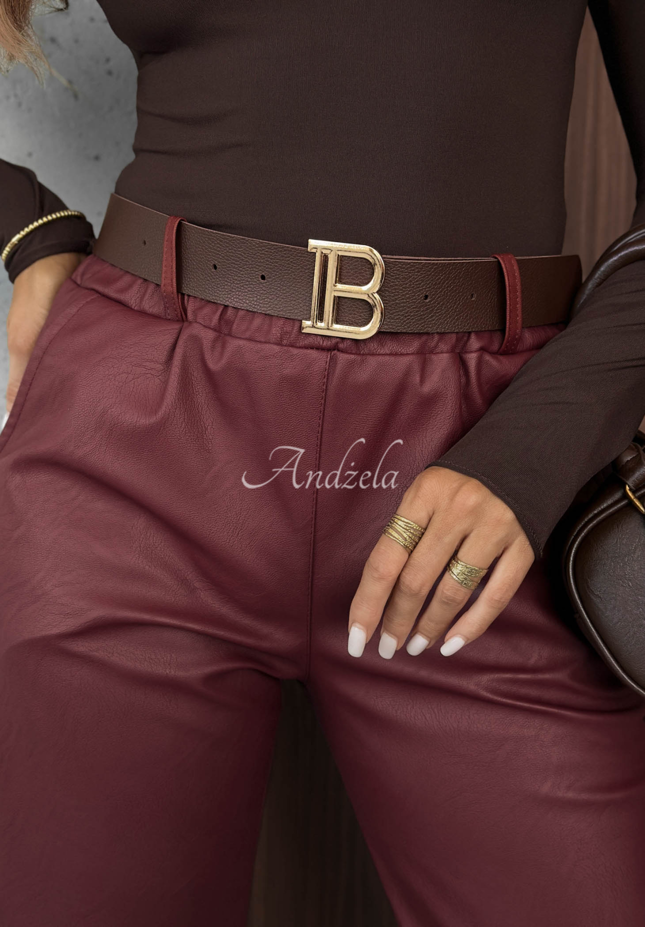 Pantaloni din piele cu curea Hazy Hour