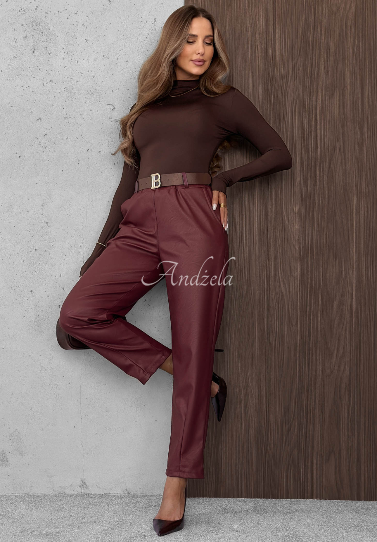 Pantaloni din piele cu curea Hazy Hour