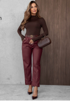 Skórzane Pantaloni skinny z paskiem Hazy Hour burgundowe