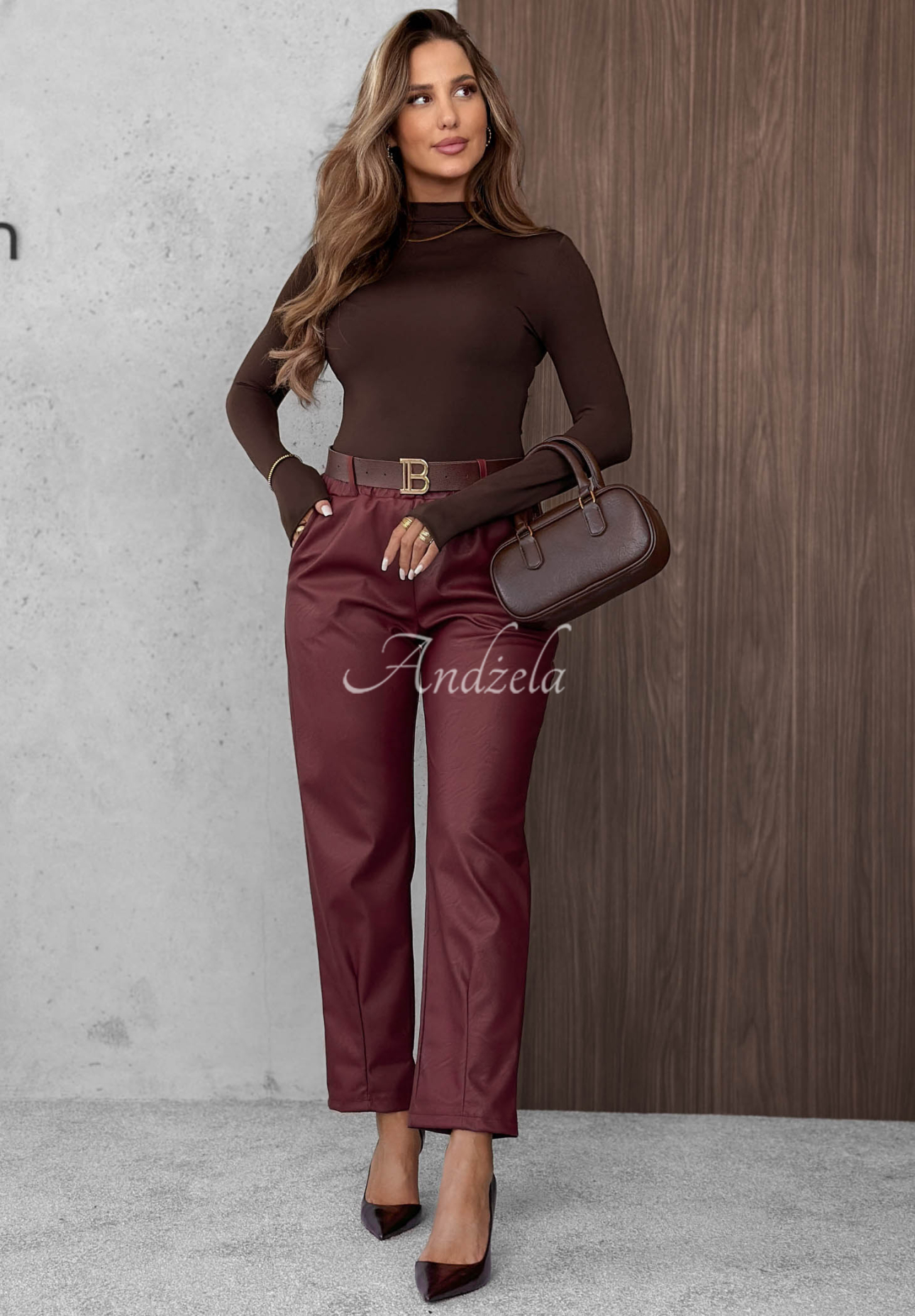 Pantaloni din piele cu curea Hazy Hour