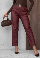 Skórzane Pantaloni skinny z paskiem Hazy Hour burgundowe