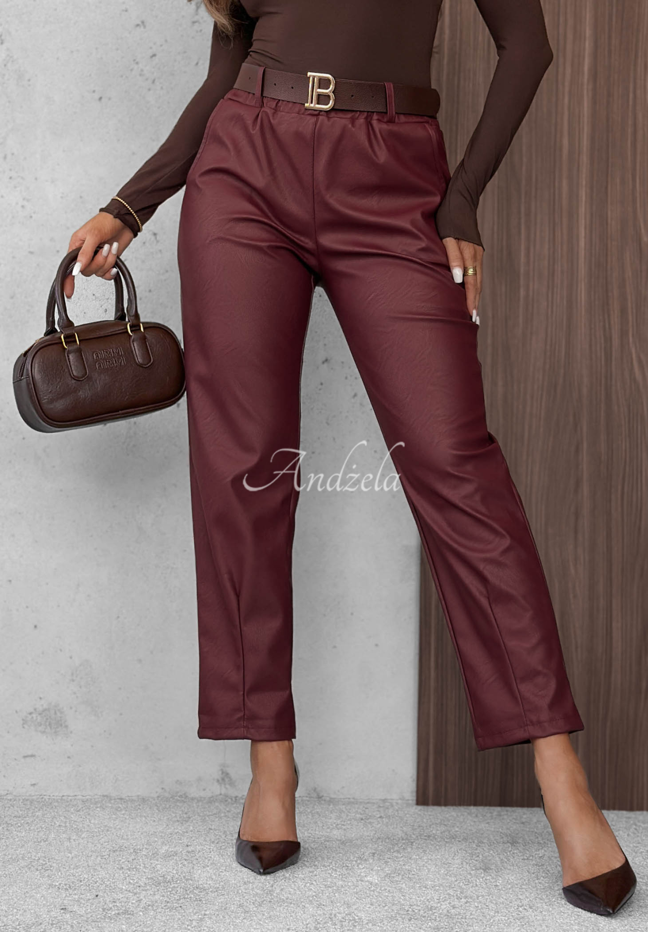 Pantaloni din piele cu curea Hazy Hour