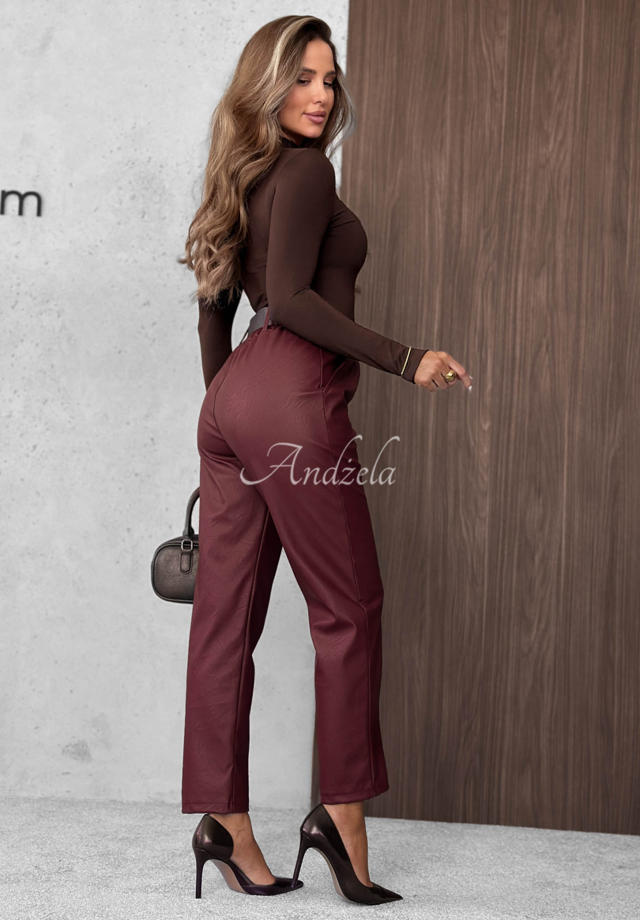 Pantaloni din piele cu curea Hazy Hour