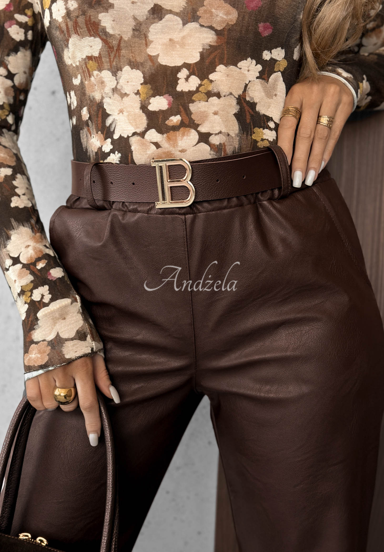Pantaloni din piele cu curea Hazy Hour
