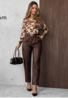 Skórzane Pantaloni skinny z paskiem Hazy Hour burgundowe