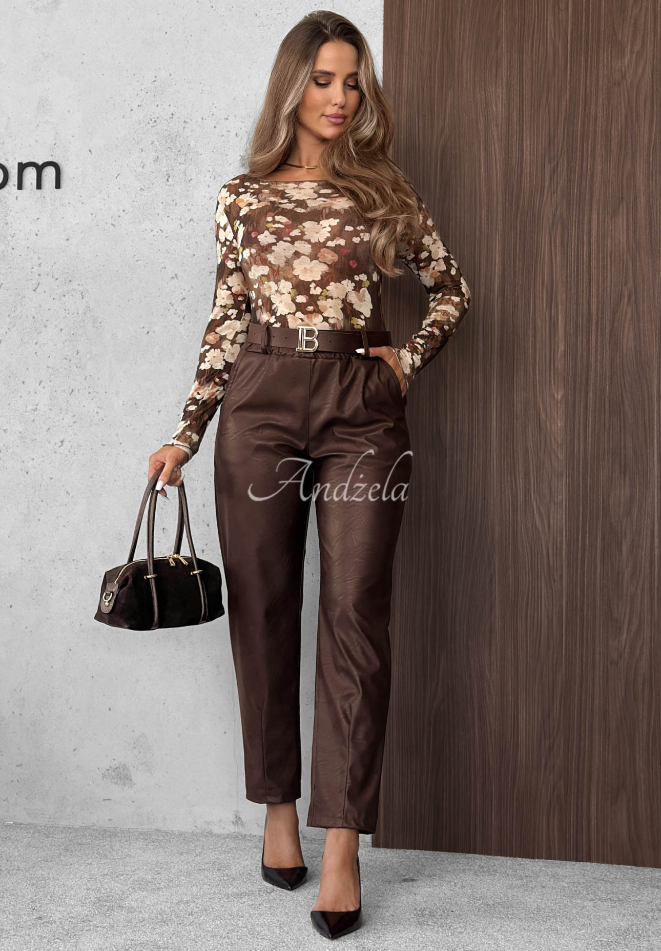 Pantaloni din piele cu curea Hazy Hour