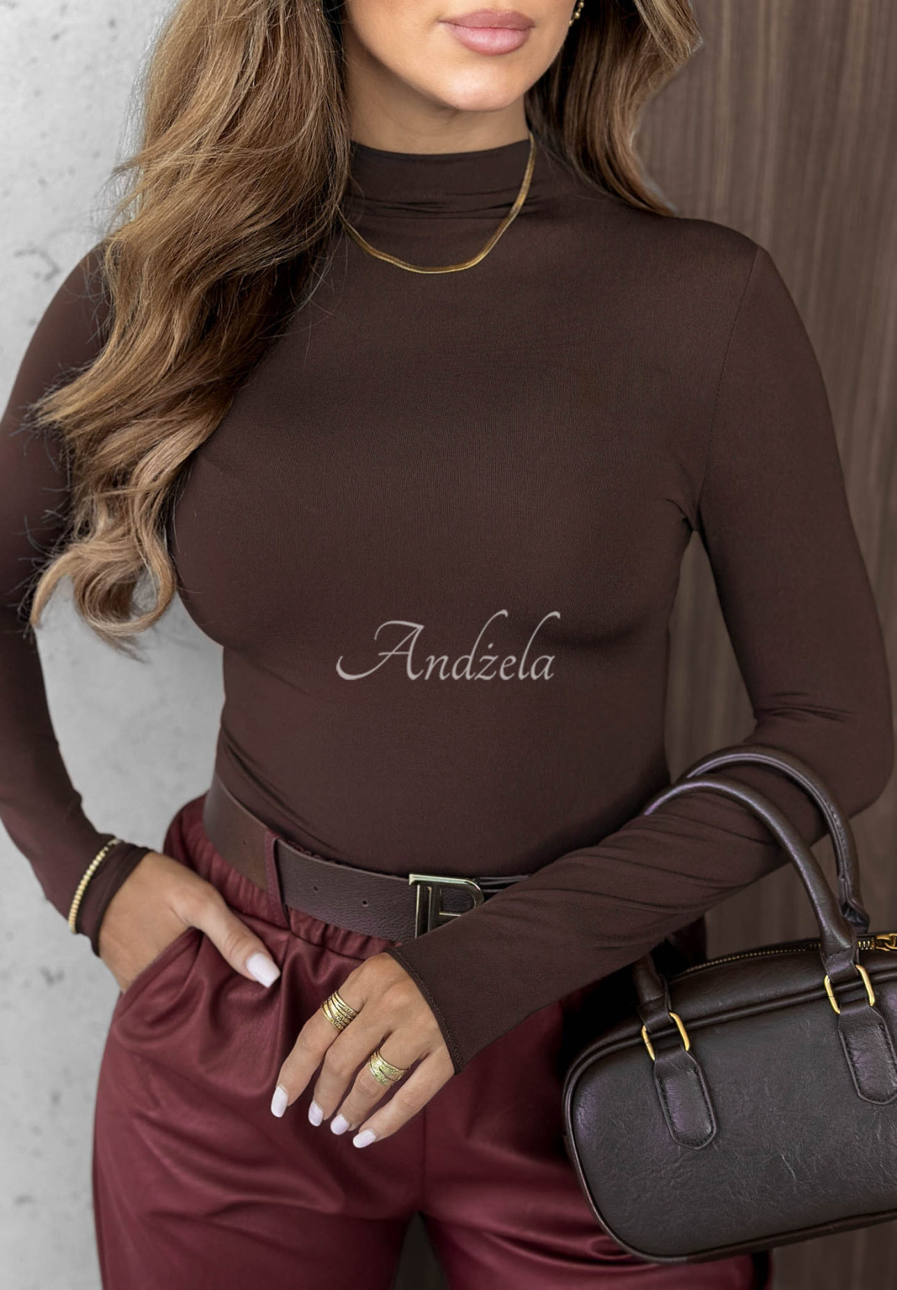 Bluză din vâscoză cu mânecă lungă și guler înalt Femme Desire